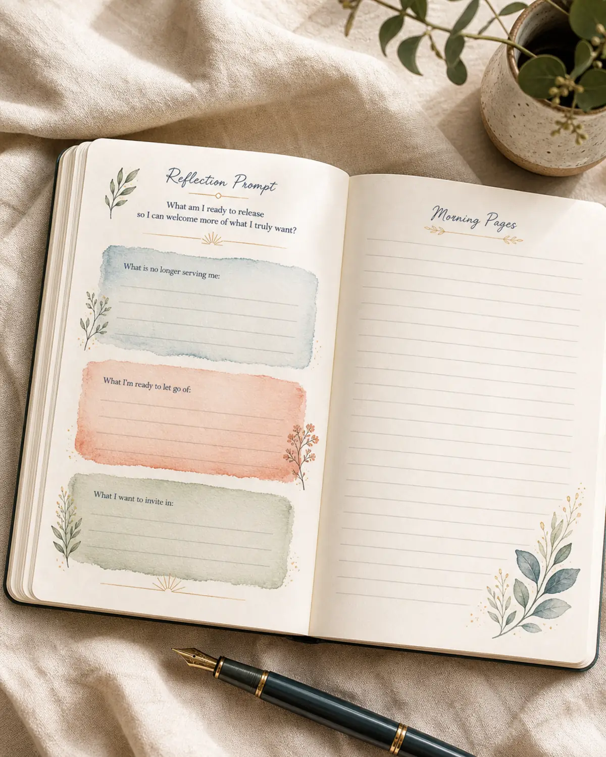 Sunday Reset worksheet — peach watercolor wash