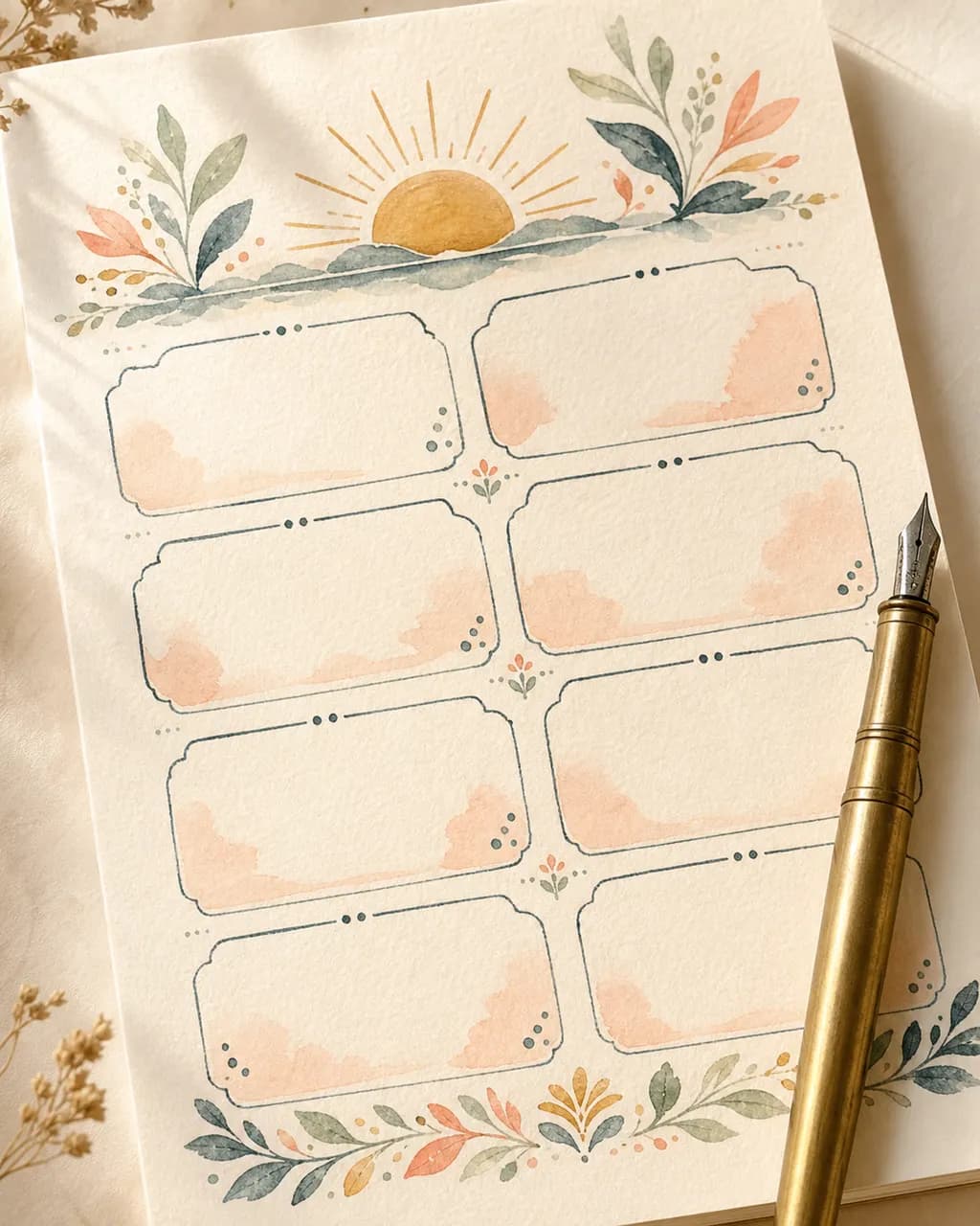 Sunday Reset printable laid out on a writing desk