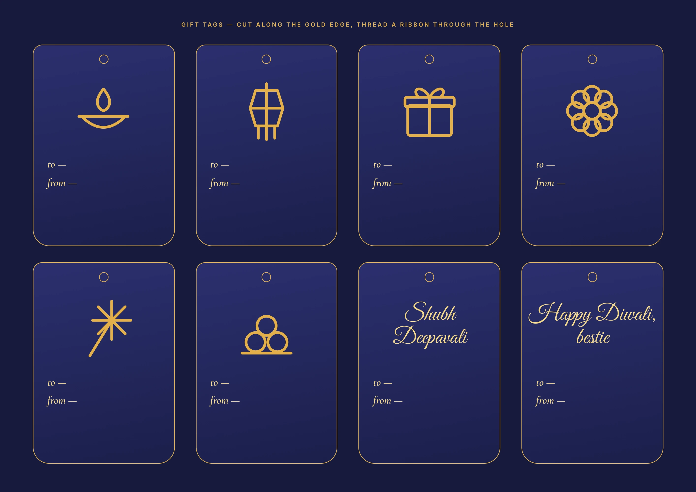 A sheet of gold-edged gift tags