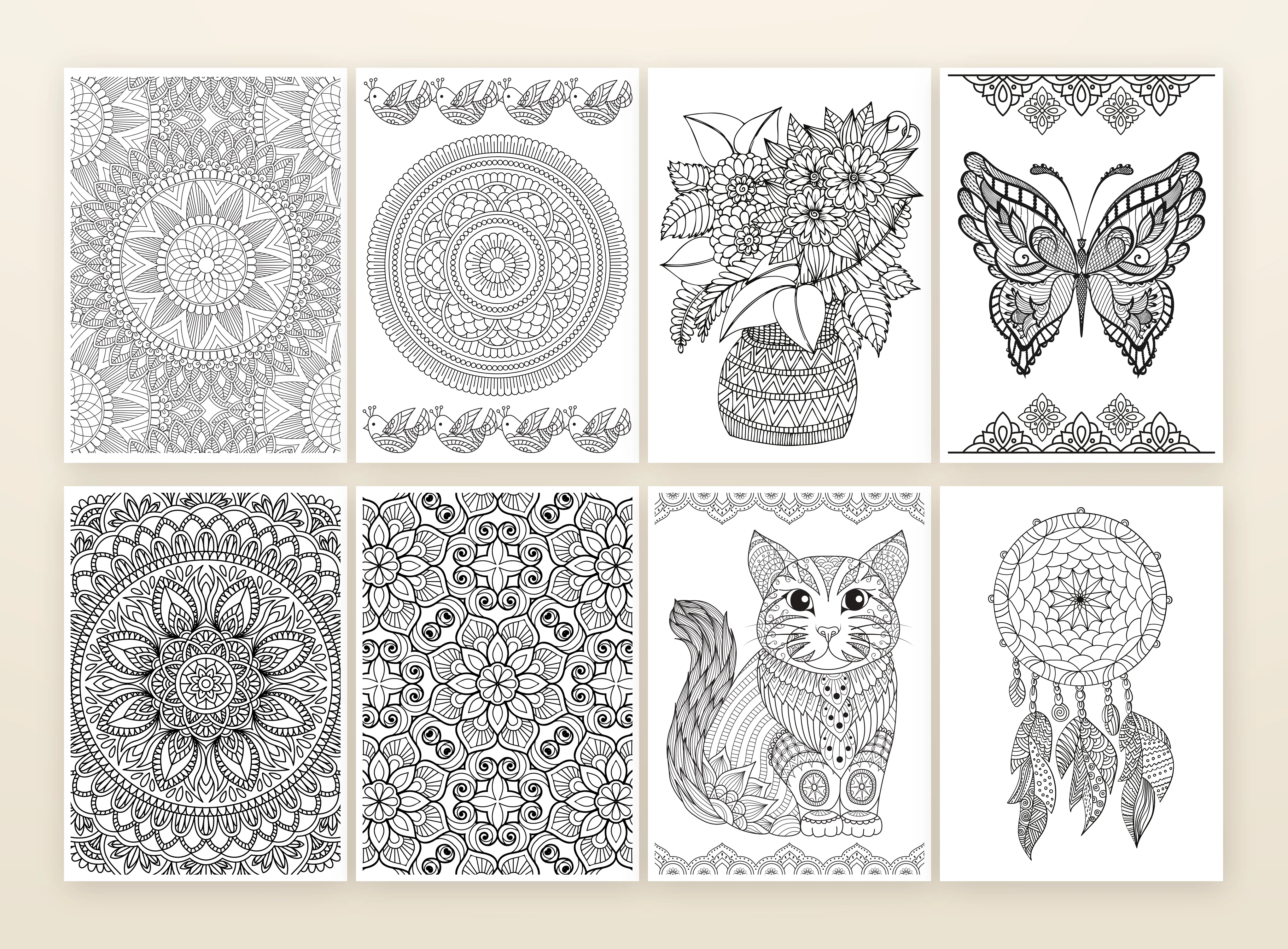 More designs — a patterned whale between flamingo and floral pages