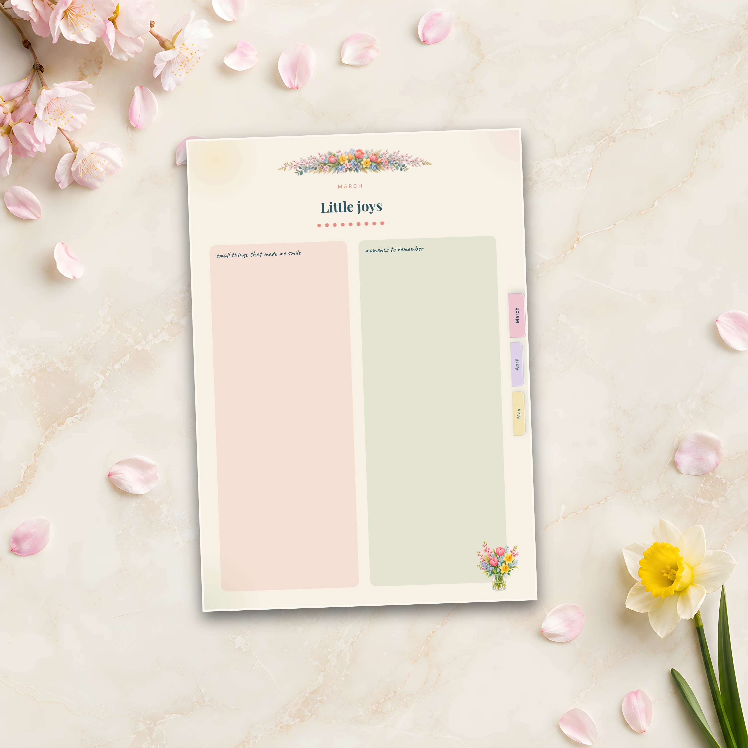 Little joys page — two soft columns for keeping the season's small good things