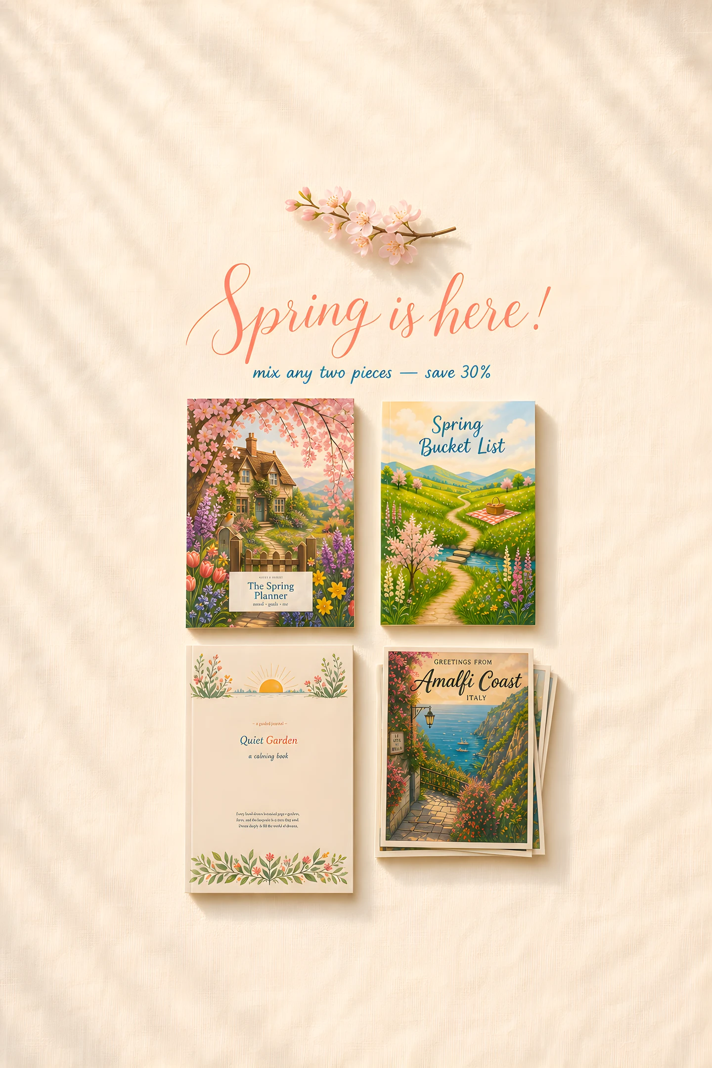 Spring is here — the seasonal collection's painted pieces on linen; combine any two pieces, save 30%