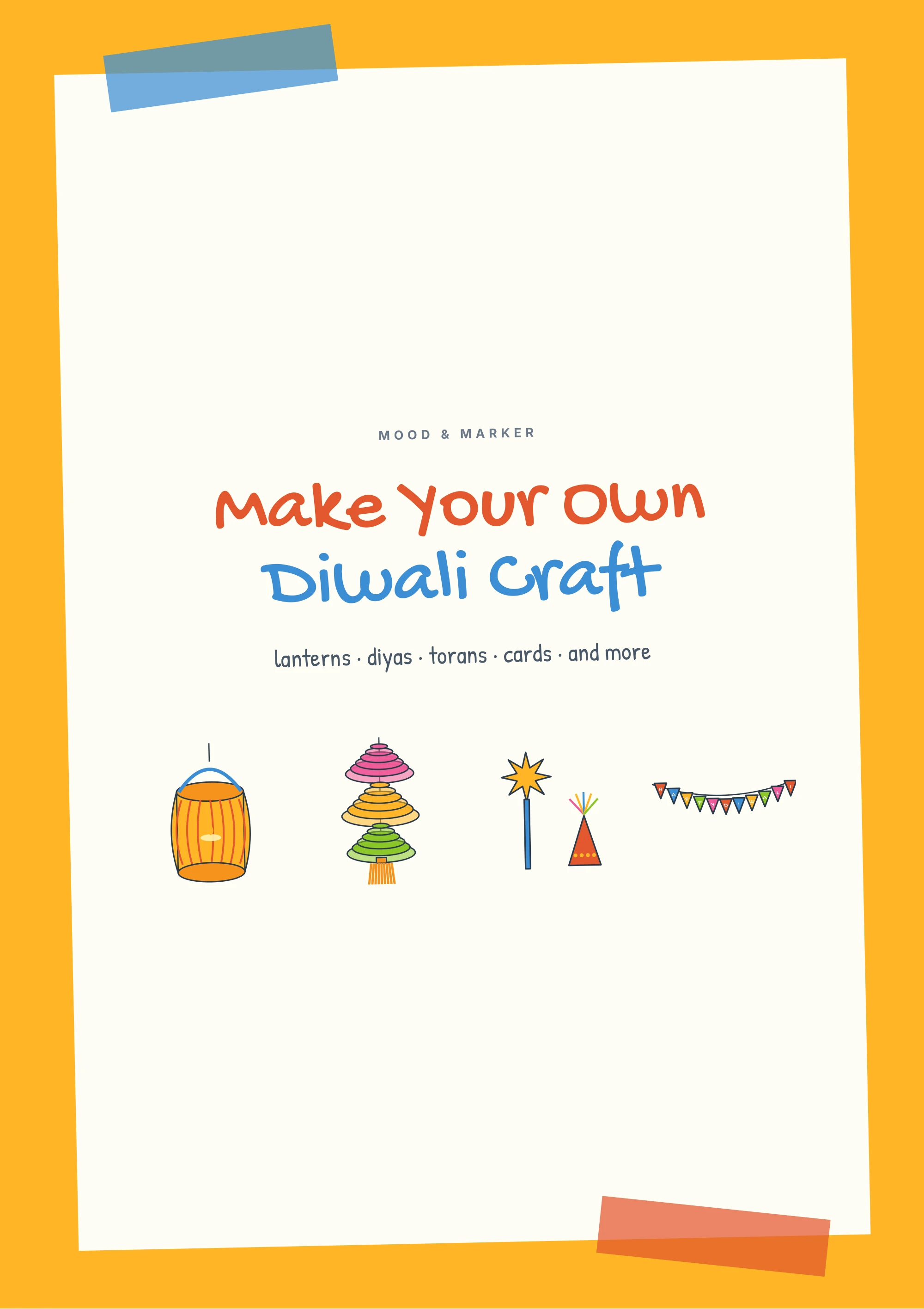 Make Your Own Diwali Craft — bright cover with a paper lantern, chandelier, sparkler and bunting